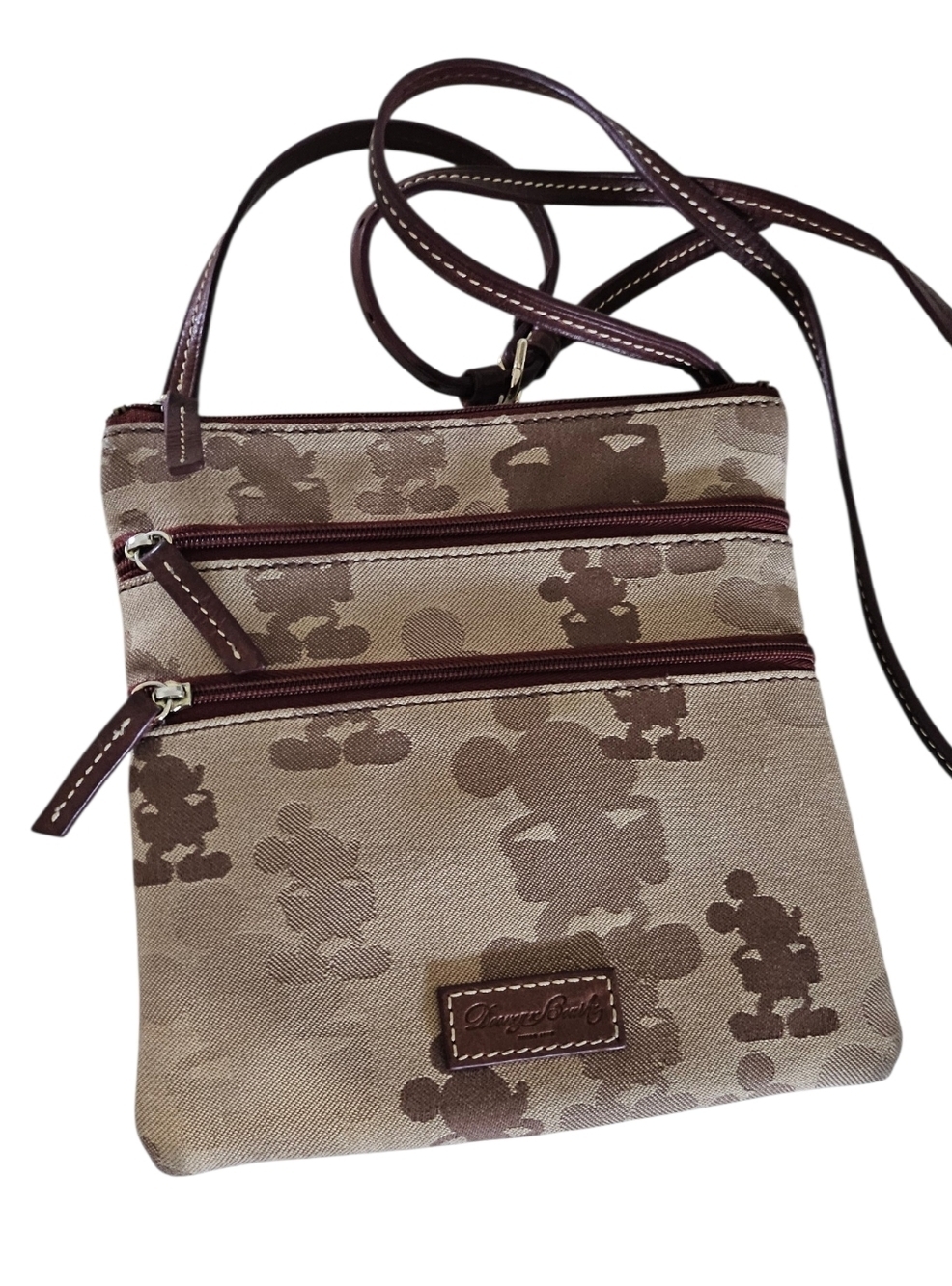 Disney Dooney & Bourke Vintage Style Mickey Mouse Crossbody Bag Tan Brown Canvas - Picture 1 of 12